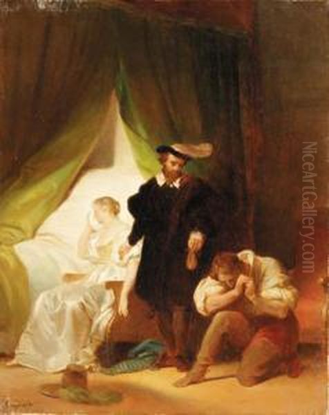 The Dismissal Of A Suitor--a Sketch Oil Painting by Alexandre Evariste Fragonard