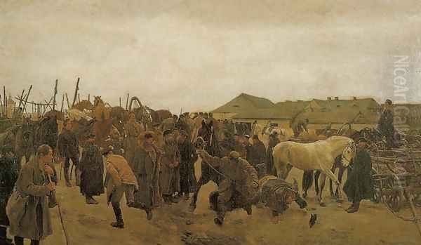 Market. Selling of the Horse Oil Painting by Jozef Chelmonski