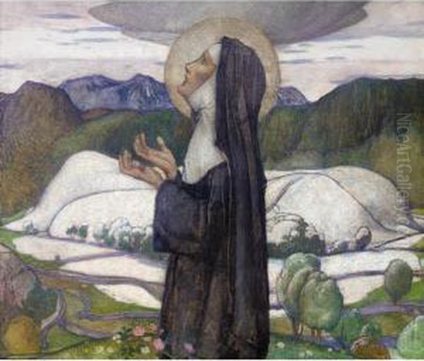 A Female Saint Oil Painting by Edward Reginald Frampton