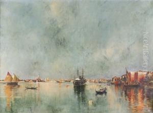 Sonnige Partie In Der Lagune Von Venedig. Oil Painting by Pierre Desire Eugene Franc Lamy