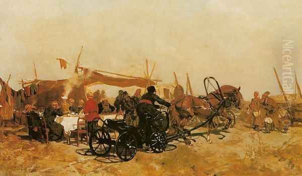 At the Market Oil Painting by Jozef Chelmonski