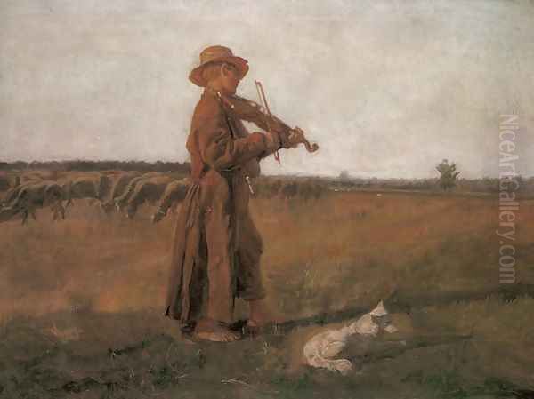 Shepherd Oil Painting by Jozef Chelmonski