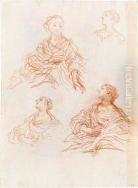 Recto: Studies Of A Female Figure Verso: Several Studies Of Male Figures Oil Painting by Baldassarre Franceschini