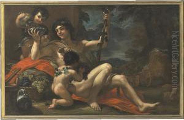 Bacchus With Attendant Putti Oil Painting by Baldassarre Franceschini