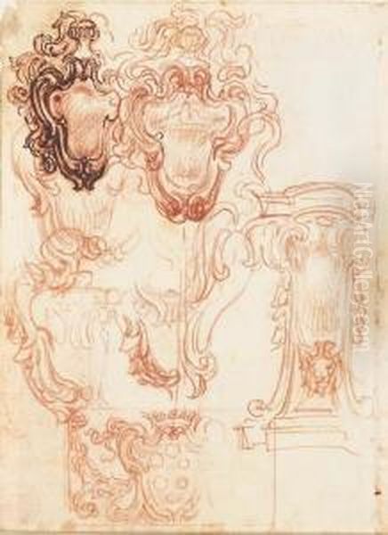 Seven Designs For Elaborate 
Escutcheons, One With The Medici Arms(recto); Six Designs For Pedestals,
 One Bearing A Bust(verso) Oil Painting by Baldassarre Franceschini