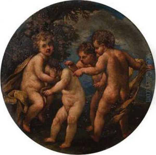 Putti Disporting In Landscapes Oil Painting by Marcantonio Franceschini