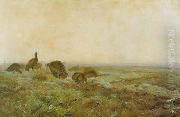 Bustards Oil Painting by Jozef Chelmonski