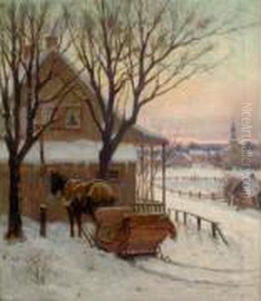 Un Traineau Devant La Maison Oil Painting by Joseph Charles Franchere