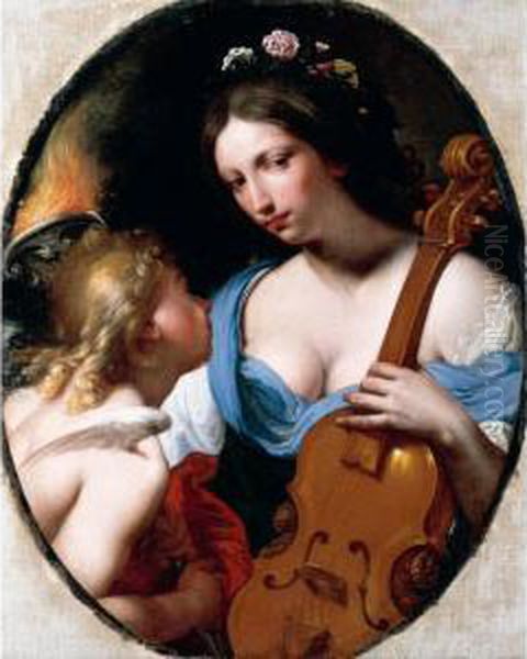 Personification Of Music (or Possibly Saint Cecilia) Oil Painting by Antonio Lucchese Franchi