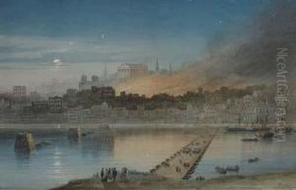 The City Ablaze Oil Painting by Count Alexandre Thomas Francia