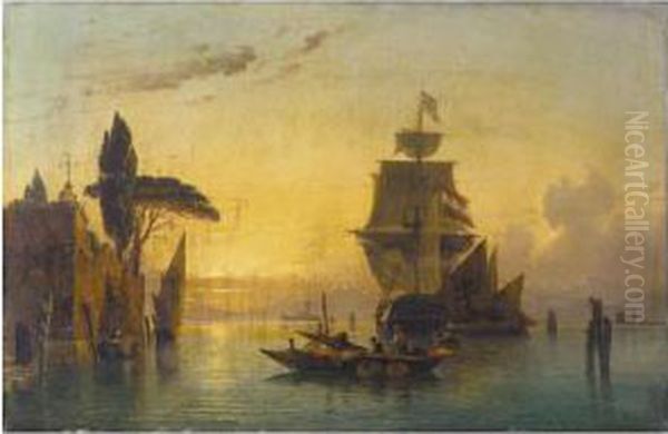 Vue Des Environs De Venise, Temps Calme Au Couchant Oil Painting by Count Alexandre Thomas Francia