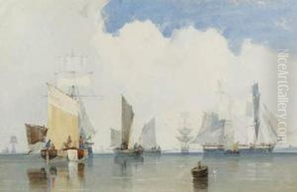 Fishing Boats In A Harbour Oil Painting by Count Alexandre Thomas Francia