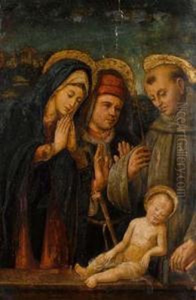 Maria, Josef (?) Und Der Heilige Antonius Mit Dem Christuskind. Oil Painting by Francesco Francia