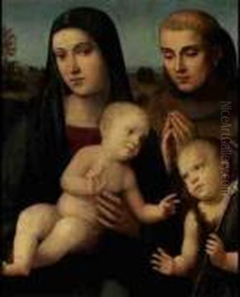 Madonna And Child With The Infant St John The Baptiste Oil Painting by Francesco Francia