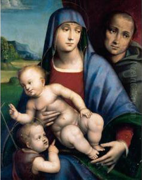 The Madonna And Child With The 
Infant Saint John The Baptist And A Male Saint, Probably Saint Francis Oil Painting by Francesco Francia