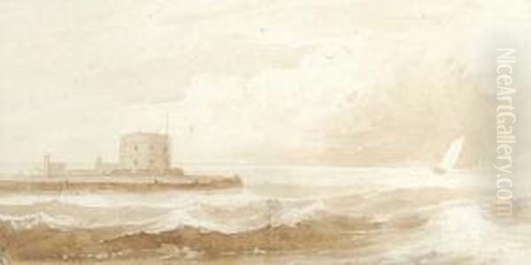 A Martellotower On The Channel Coast Oil Painting by Francois Louis Thomas Francia