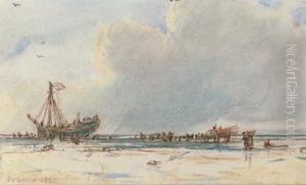 A Beached Fishing Boat Oil Painting by Francois Louis Thomas Francia