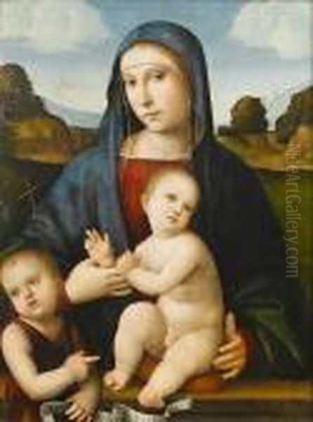 The Madonna And Child With The Infant Saint John The Baptist Oil Painting by Giacomo Raibolini