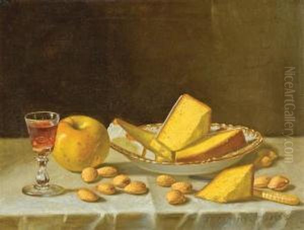 Still Life With Apple, Cake And Nuts Oil Painting by John Francis