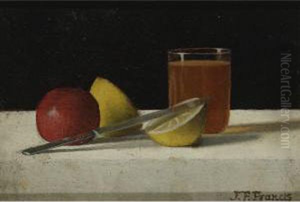 Table Arrangement With Apple, Lemon, Glass And Knife Oil Painting by John Francis