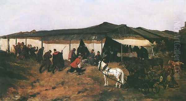 Market in a Provincial Town Oil Painting by Jozef Chelmonski