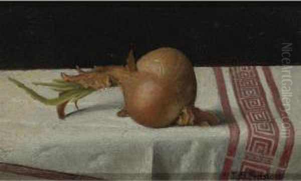 Onion On Tablecloth Oil Painting by John Francis