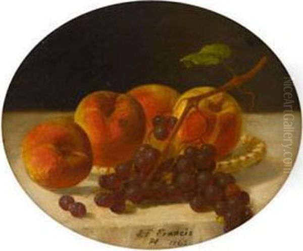 Still Life Of Peaches And Grapes Oil Painting by John Francis