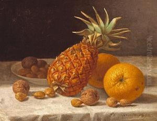 A Still Life With Pineapple, Oranges, Andnuts Oil Painting by John Francis