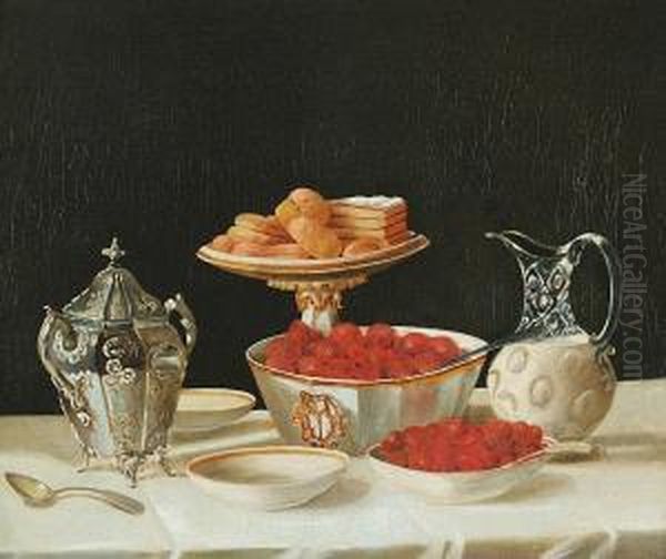 Still Life Of Strawberries And Cream Oil Painting by John Francis