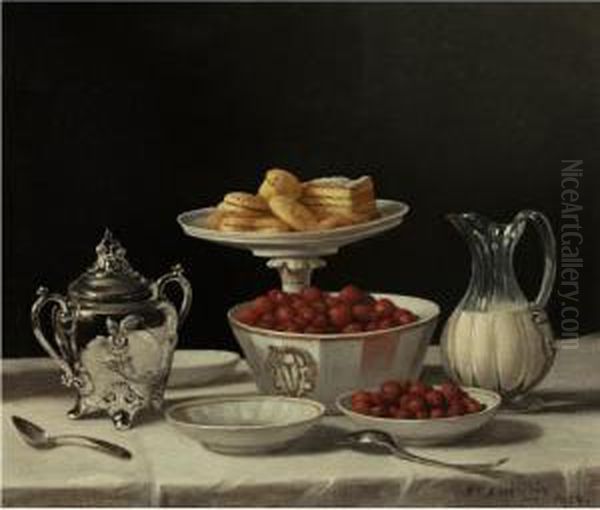 Still Life: Strawberries And Cream Oil Painting by John Francis