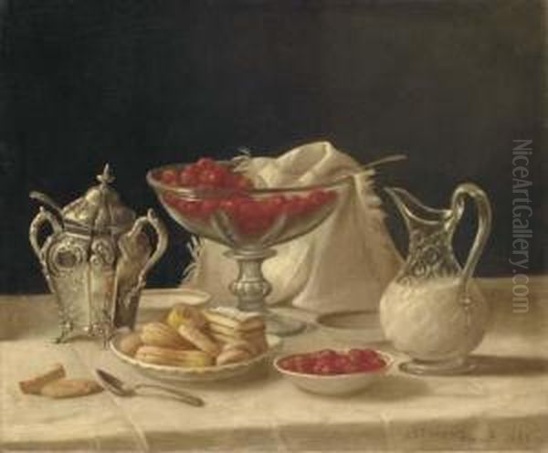 Strawberries, Cakes And Cream Oil Painting by John Francis