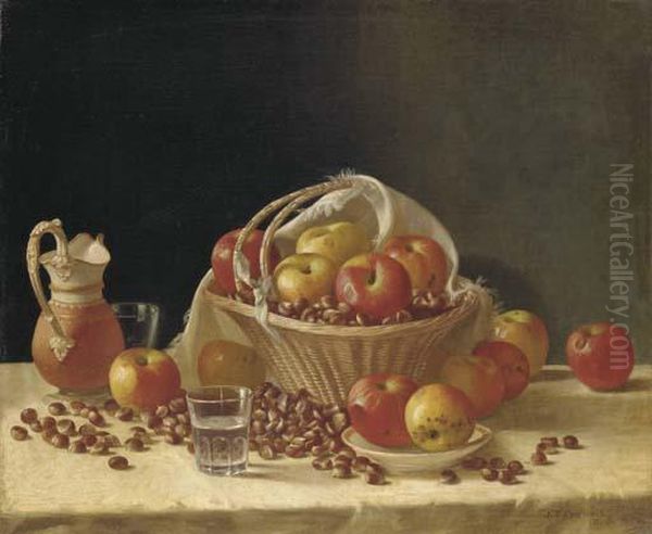 Still Life With Apples, A Basket And Chestnuts Oil Painting by John Francis