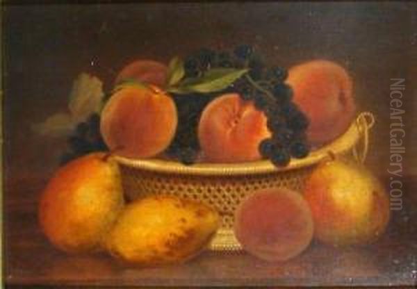 Pears, Peaches And Grapes In A Woven Basket Oil Painting by John Francis