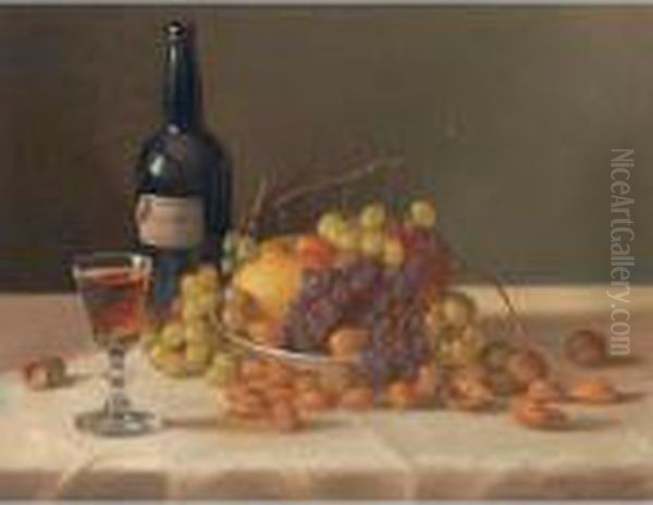 Still Life: Fruit And Wine Glass Oil Painting by John Defett Francis