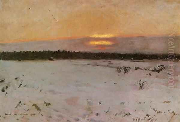 Winter Landscape Oil Painting by Jozef Chelmonski