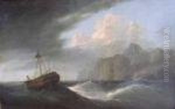 Shipwrecks Off Rocky Coasts Pair Of Oil Painting by Francis Sartorius