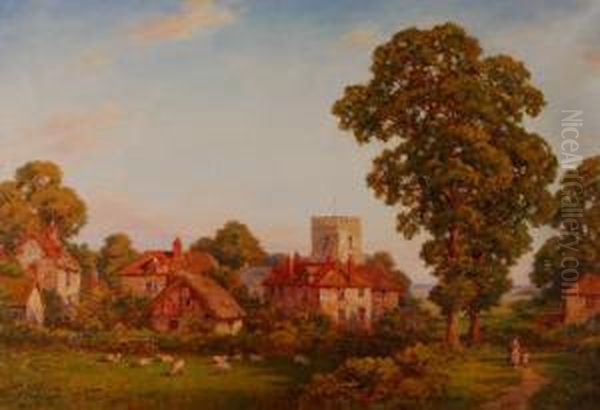 Rural Village Scene Oil Painting by Thomas Edward Francis