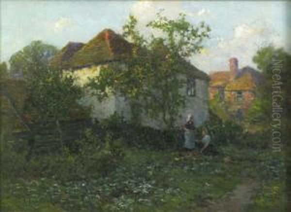 Farm Buildings With Figures Oil Painting by Thomas Edward Francis