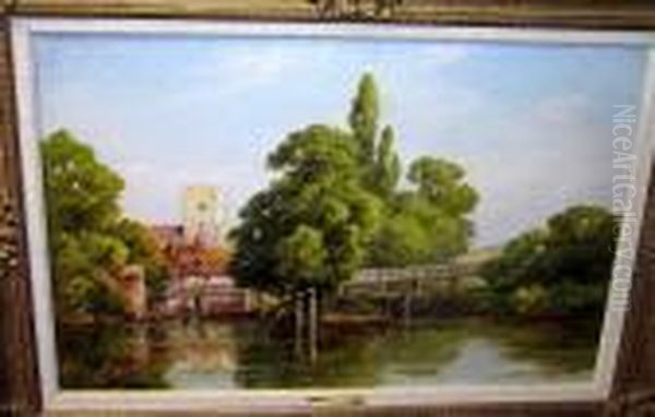 The Thames At Goring And Kingston Blount, Oxfordshire Oil Painting by Thomas Edward Francis