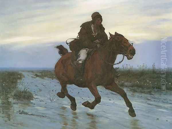 Rider. Messenger Oil Painting by Jozef Chelmonski