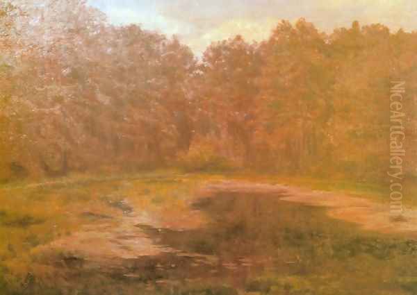 Pond in a Forest Oil Painting by Jozef Chelmonski