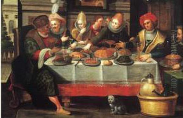 Scene De Banquet Oil Painting by Ambrosius Francken II