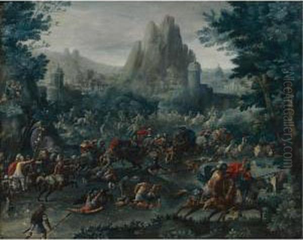 Battle Scene With A Mountainous Landscape Beyond Oil Painting by Frans I Francken