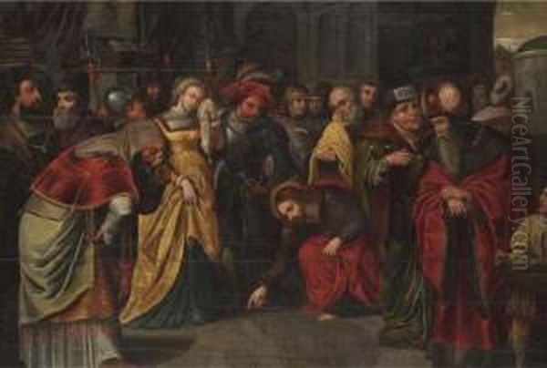 Le Christ Et La Femme Adultere Oil Painting by Frans I Francken