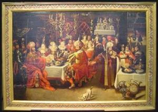 Belshazaars Feast Oil Painting by Frans I Francken