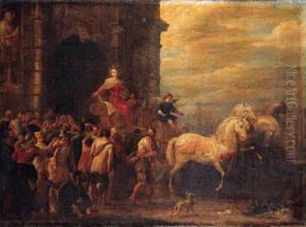 A Triumphal Procession Before A Gateway Oil Painting by Frans I Francken