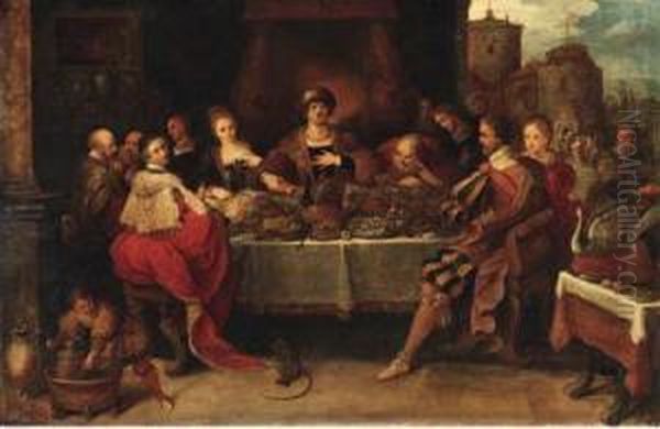 King Midas At The Table Oil Painting by Frans I Francken