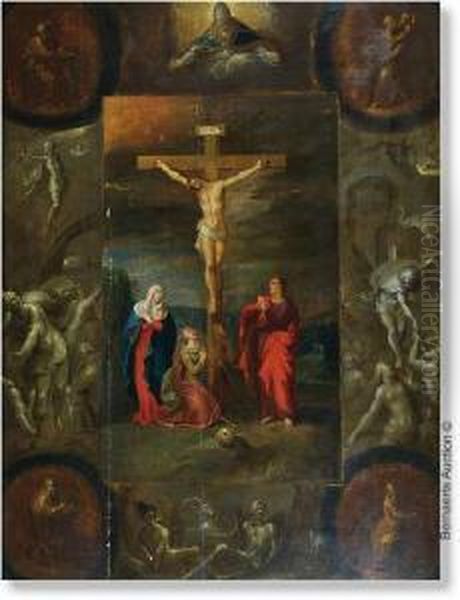 The Golgotha Surrounded By Different Evangelic Scenes Oil Painting by Frans III Francken