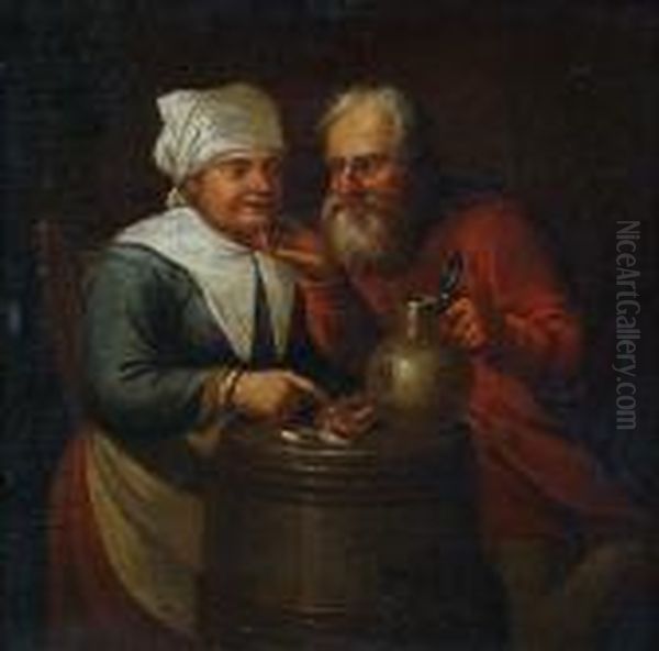 Two Peasants In A Tavern Oil Painting by Frans III Francken