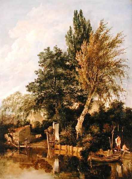 A River Scene with Boys Bathing, c.1817 Oil Painting by John Crome